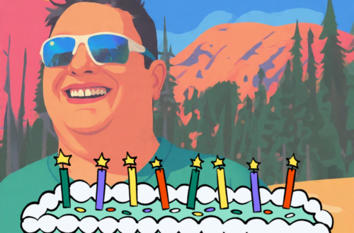 Digital image of author and birthday cake