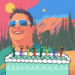 Digital image of author and birthday cake