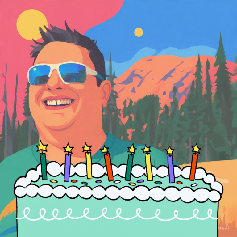 Digital image of author and birthday cake
